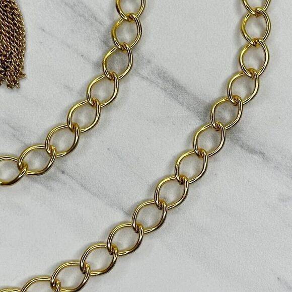 Gold Tone Chain Link Belt Tassel Charm Y2K Festival One Size (OS) ✨ - Picture 6 of 11